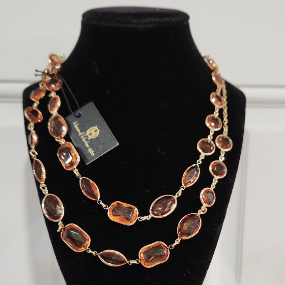 🔹️House of Harlow 🔹️1960 Gold and Amber Orange Gemstones   40" Necklace - Picture 2 of 8